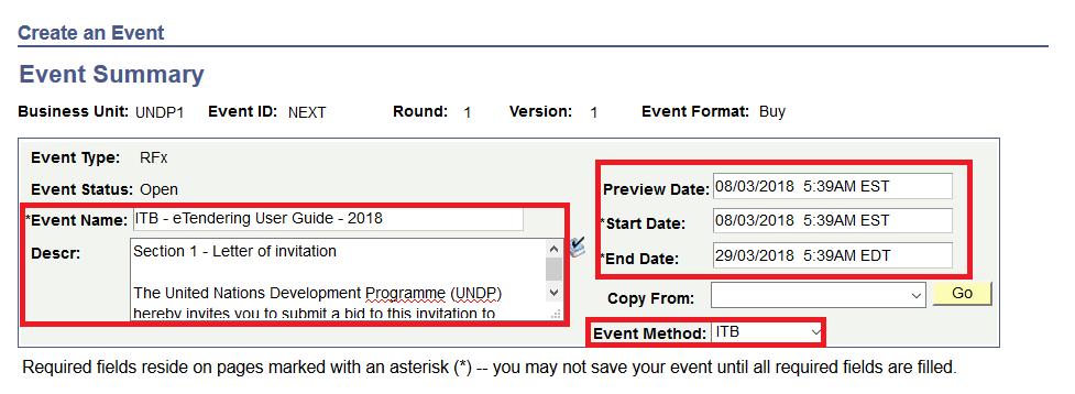 4.2 Create Event Enter Basic Event Details Once the Event ID is created you can begin to amend the event summary from the Event Main page.