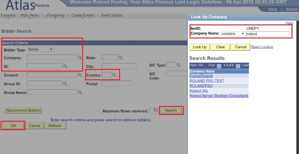 Follow these instructions to find company name or bidder ID from the bidder database.