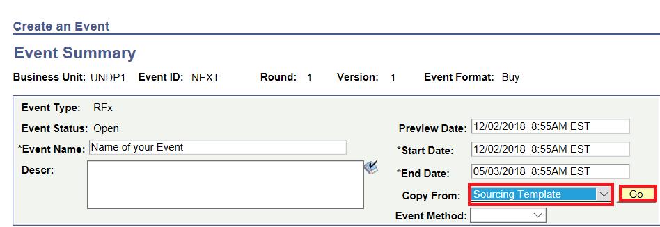 4.5 Create an Event from a Template 1 Users are recommended to use the Copy from Template function.