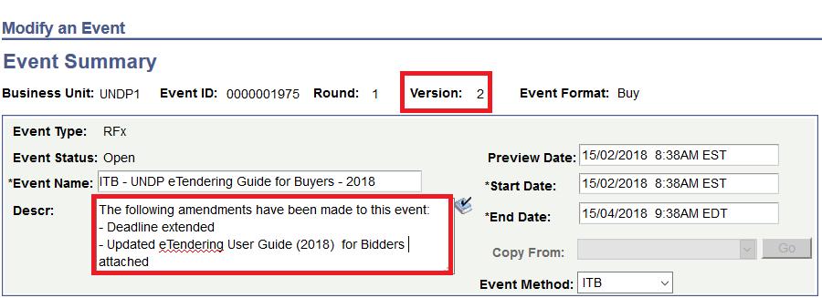 5.3 Make Amendments to an Ongoing Event Clicking on Create New Version will lead you directly to the new event version page. Make any necessary changes in the same way as when creating the event.