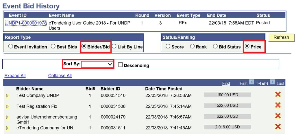 6.2 Public Bid Opening for LOT events As the automated Public Bid Opening report only includes the total bid price, it is not sufficient for LOT based events where the price for each LOT should be