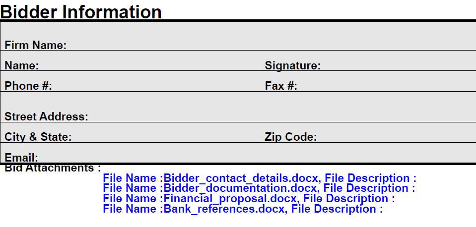 The PDF file generated by the system for each Bidder is the one named Bid Details in the Attachment description.