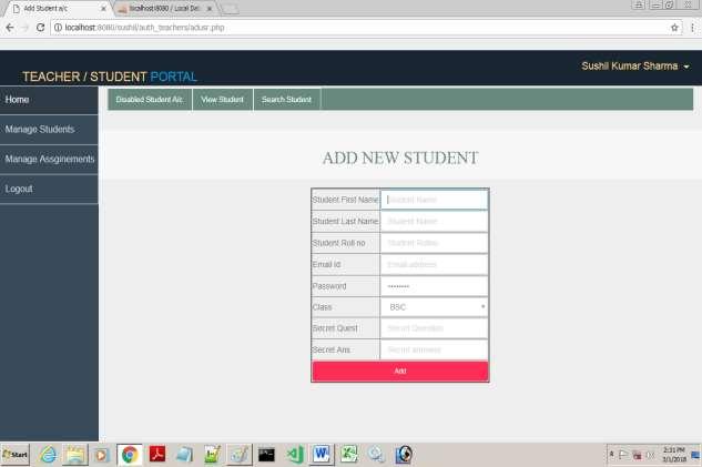 New Student Account screen