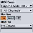 Next, place pptcremote on a MIDI track, and select the controller in the MIDI From menu. Next, activate the MIDI input option of the pptcremote device.