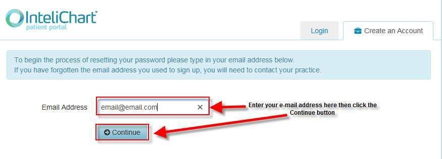 3. Enter your email address. 4. Click the Continue button. 5.