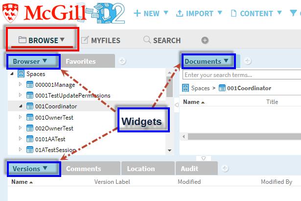 Widgets Widgets Workspaces contain widgets that you can select from.