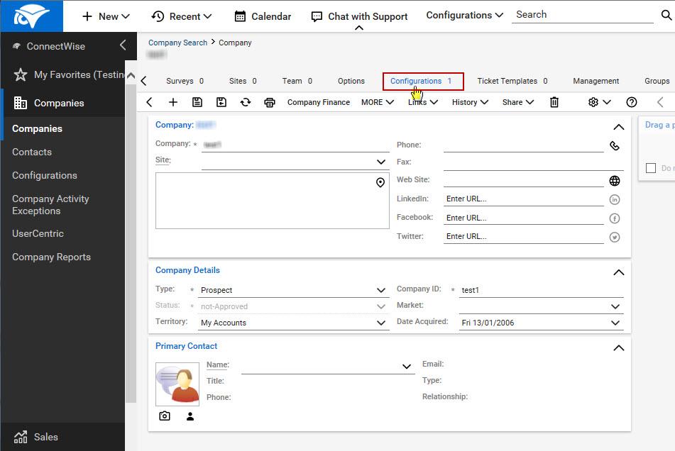 ConnectWise Manage Support b. Type the company name in the Company Name field and click Search.