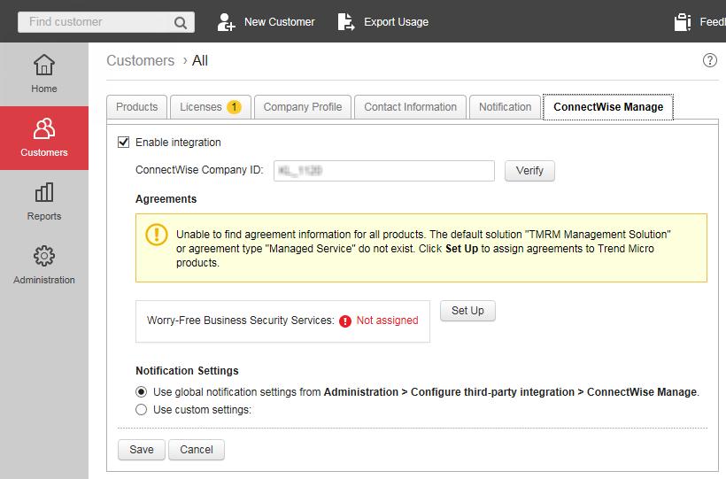 Trend Micro Remote Manager Administrator's Guide c. Click Save. Note Click Send Now to send the current bill to ConnectWise Manage customers immediately.