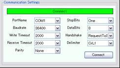 4. In the [3. Communication Setting] frame, select the appropriate parameters and press Connection button. Port : select the COM port that enables communication.