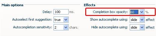 4. Configuring Effects - Completion box opacity determines the opacity of the background of the search suggestion box, we ll set it to 60%.