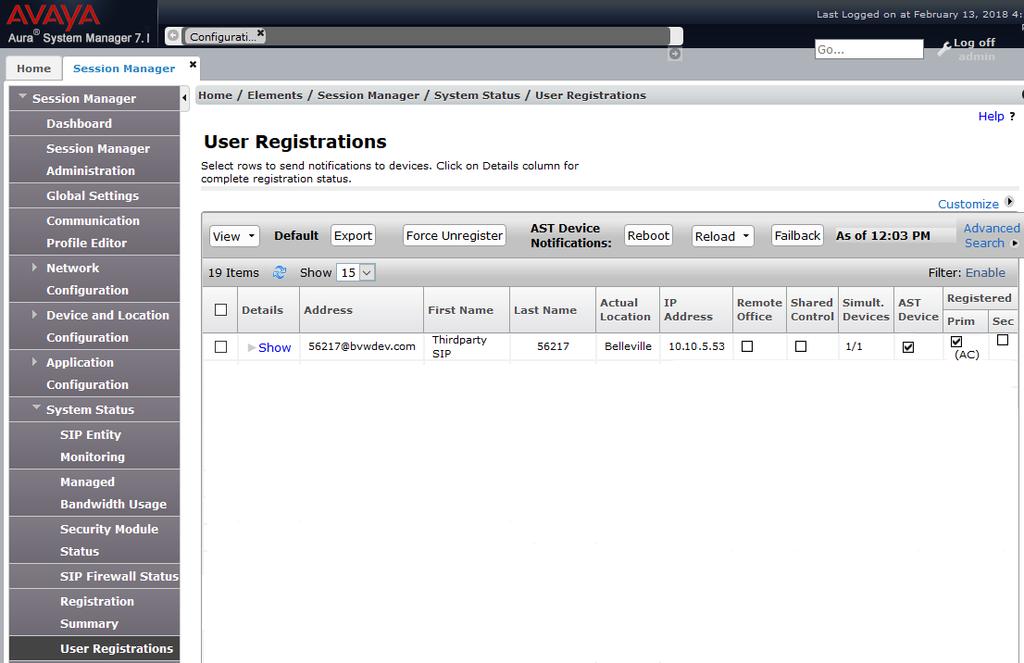 Navigate to System Status User Registrations in the left column.
