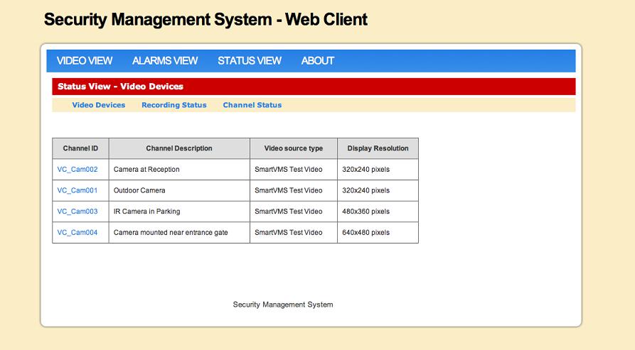 05. Status View This page displays channel status, recording status and information of video devices for all the video channels.