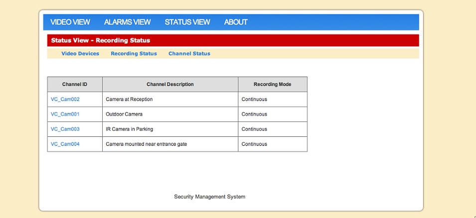Recording Status Recording status page displays recording mode (Continuous