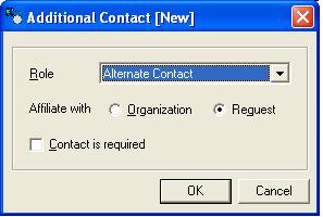 3 If you want the contact to be affiliated with the Organization or Request when the application is brought into GIFTS, select the relevant option in the Affiliate with field.