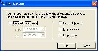 Processing Application Decisions 9 To link the applications you selected with your Requests in GIFTS: 1 Click Request. You can narrow your search by choosing more detailed Matching Criteria.