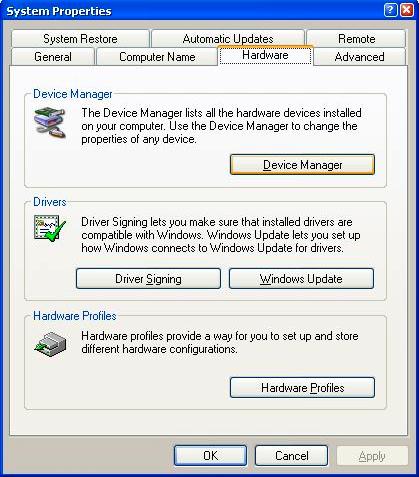 Choose the Hardware tab and click on the Device manager
