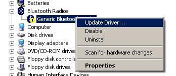 up the menu and choose Update driver Select   up the