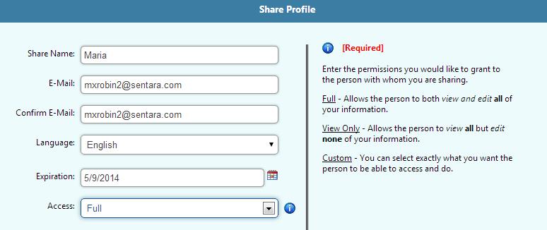 information. Then click the small Share button at the lower right hand side of the screen and complete the form.