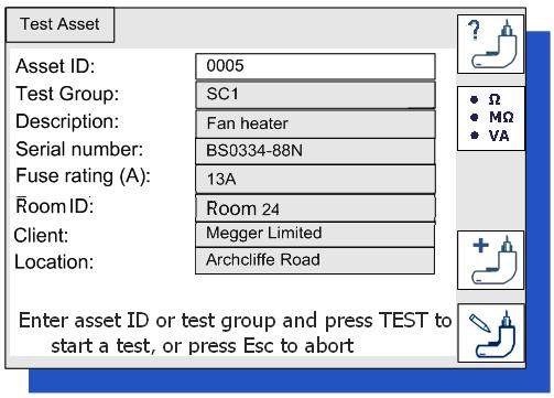 Option 3: Starting a TEST USING A BARCODE SCANNER.1 From the home page, scan the asset ID with the optional bar code scanner. The asset ID and asset information will appear.