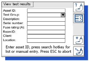 VIEW TEST RESULTS 5) Press the VIEW TEST RESULTS hotkey. The test results will be displayed for that asset as below. 6) Also displayed is a Bar code print hotkey.