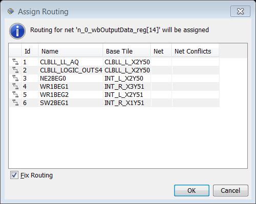 Step 2: Compiling the Reference Design Figure 59: Assign Routing Window 7. Select the Tcl Console tab in the results window.