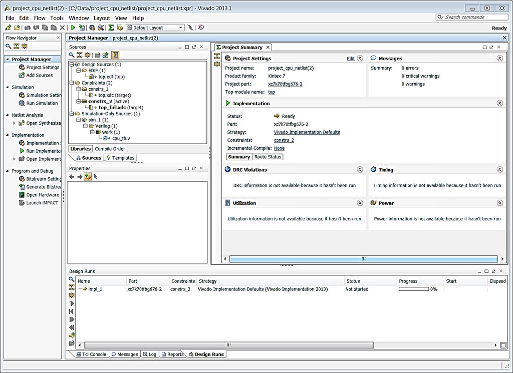Figure 2: Save Project As The Vivado IDE displays project information in the Project Summary window.