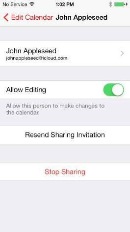 Share icloud calendars With Family Sharing, a calendar shared with all the members of your family is created automatically. See Family Sharing on page 37.