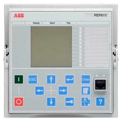 REF615 Front panel HMI Three dedicated LEDs: Ready, Start,Trip 4 x 16 character display (LCD) CB Control, OPEN and CLOSE buttons 11 programmable LEDs