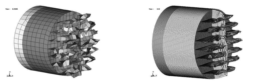 Figure 3 : comparison of impact forces 40 cm mesh 10 cm mesh Figure 4 : deformed models at t=0.26s.