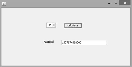 Chapter 13: Recursion 363 Run the program. Choose a small input number and click the 'calculate' button. Check that the correct factorial is displayed. Try larger numbers.