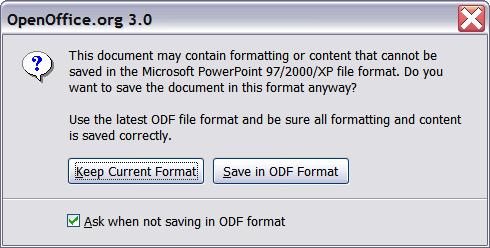 Opening and saving a PowerPoint file OpenOffice.org s Impress file format is highly compatible with Microsoft s PowerPoint format.