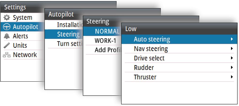 Auto steering Turn Used for selecting how you want to control the vessel s turn: either by defining the Rate of Turn (Rate) or the radius.