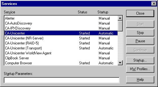 Setting Unicenter Services to Automatic Startup 1. From the Windows NT/2000 Start menu, select Settings, then Control Panel. This opens the Control Panel window. 2. Double-click on the Services icon.