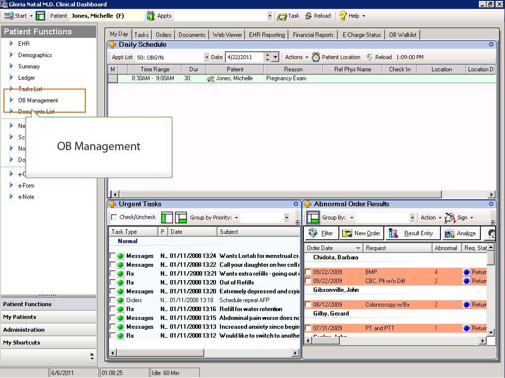The OB management module may be accessed by clicking the ob management item