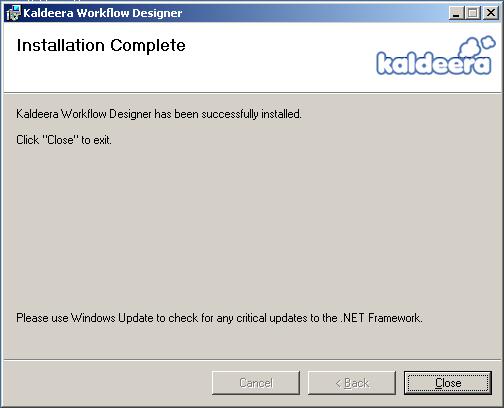 6. Kaldeera is now installed. This process may take several seconds a progress bar is shown.
