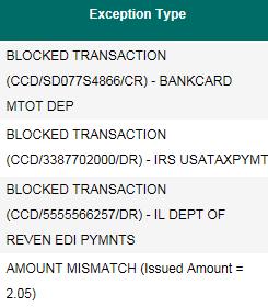 The details of the ACH transaction are listed and include the SEC code, Company ID, and either CR for credit or DR for debit.