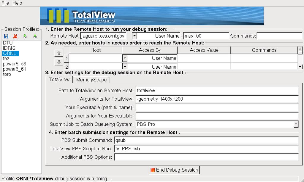 TotalView Remote Display Client The Remote Display Client offers users the ability to easily set up and operate a TotalView debug session that is running on another system.