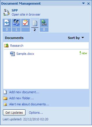 Manage a document To remove a document from the Document Workspace, position your cursor over the document name, open the menu that becomes active,