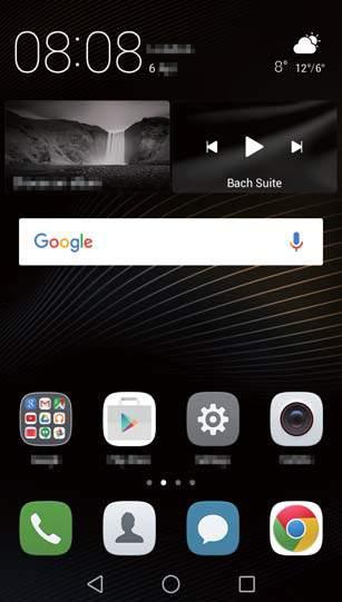 Switching between home screens Swipe left or right to view the extended home screens. Touch the default home screen.