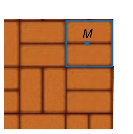 B. What transformation must occur to the brick at point M to further complete the pattern shown here? A. The two bricks must be translated one brick length to the right of point M. B.