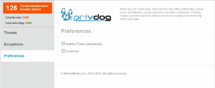 Realtime 3rd party cookie blocking - When this option is enabled, PrivDog will check in realtime for 3 rd party cookies that are being installed and block them.