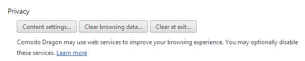 Select 'Settings' from the menu > 'Show advanced settings' link. In the 'Privacy' section, click the 'Clear browsing data' or 'Clear at exit' button. The Clear Browsing Data dialog will be displayed.