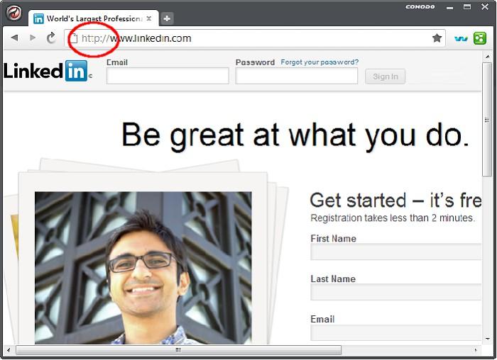 the Linkedin home page does not ordinarily have HTTPS connections on its log-in page.