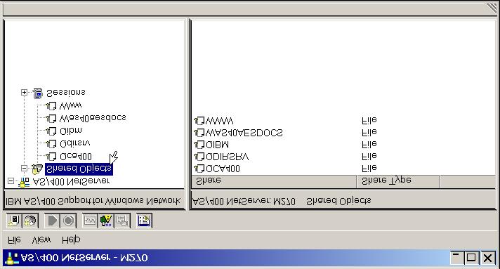 Figure 7: The AS/400 NetServer window, showing the current list of shared objects.