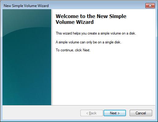 6. The New Simple Volume Wizard appears.