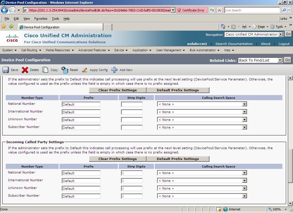 Default Device Pool Screen Capture Part 3 SIP Configuration Guide