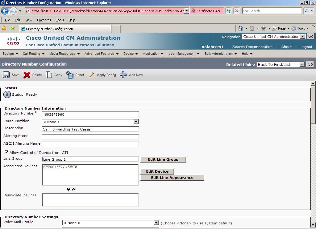 3.1.4 CUCM Phone Configuration Using a Ten-Digit Extension This SIP trunk configuration involves the forwarding of PSTN-to-PSTN calls for CFA, CFOB and CFNA where Cisco Systems suggested using a ten