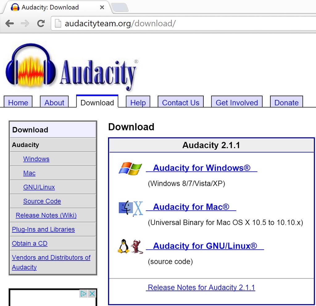 Installing Audacity: Audacity is a free open source digital audio editor that will allow us to record the microphones audio feed in high quality whilst streaming through VisiMeet. 1.