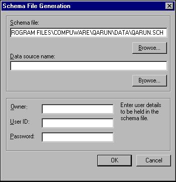5-10 QACenter Installation and Configuration Guide 8. Type a name and location for the schema file in the Schema file field or click the Browse button to select an existing schema file. 9.