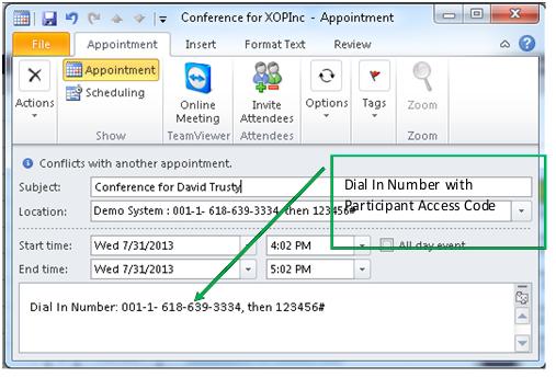 NEC Issue 1.0 The system opens an appointment in your default calendar program, as shown below.